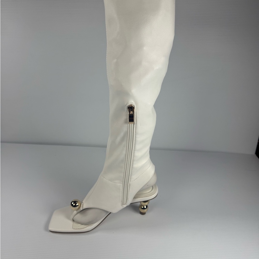 Azalea Wang Dippindot White Knee High Boots Sphere Heel NIB Size 7 - Picture 4 of 7